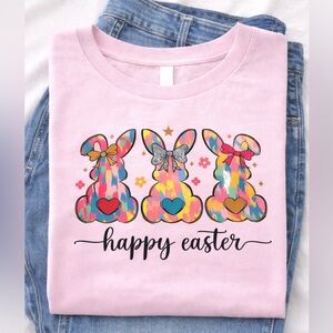 Happy Easter Tshirt Bunnies Made To Order Custom Size And Color Kids-Adult XL
